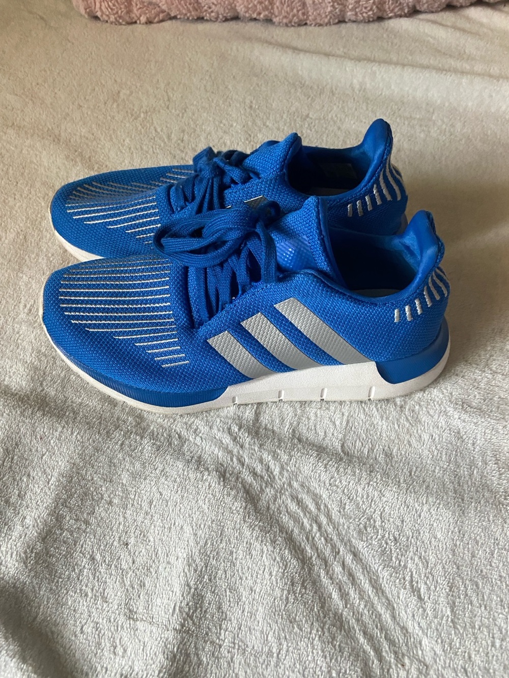adidas Royal Blue Knit Sneakers with White Stripes